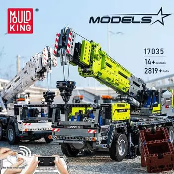 MOLD KING 17035 Технические инженерные игрушки Строительная техника Строительные блоки RC Мобильный городской автокран MOC Кирпичи Подарки