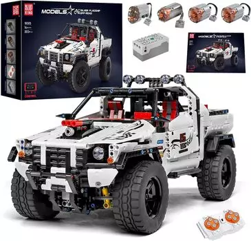 MOLD KING 18005 Технический пикап MOC-2412 APP Моторизованный серебряный флагманский внедорожный автомобиль Строительные блоки Кирпичи Игрушки для детей белый