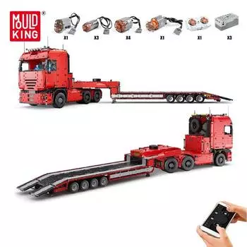 MOLD KING 19005 Building Block Технический автомобиль MOC-2475 Brick APP Моторизованный тягач и игрушка с прицепом для детей Рождественский подарок