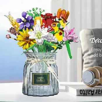 MOLD KING 24001 Букет цветов Строительные блоки Роза Орхидея DIY игрушки подарок на день Святого Валентина романтическое украшение для дома бонсай