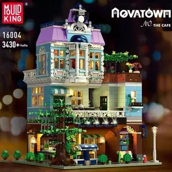 MOLD KING MOC Street View кофейный уголок со светодиодной подсветкой, модель, строительные блоки, сборочные кирпичи, детские игрушки «сделай сам», рождественские подарки