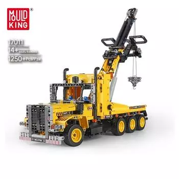 MOLD KING строительные блоки, высокотехнологичная модель эвакуатора, сборка, кирпичи, дорожный прицеп, игрушки для детей, рождественские подарки жёлтый