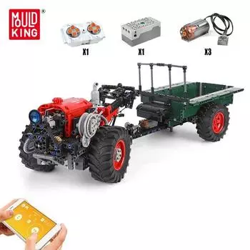 MOLD KING Техническая моторизованная модель сельскохозяйственного трактора с дистанционным управлением, грузовик, строительные блоки, кирпичи, детские игрушки, Рождественский подарок красный