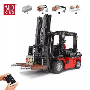MOLD KING Технические строительные блоки MOC-3681 Кирпичи Городские инженерные транспортные средства Радиоуправляемый вилочный погрузчик Игрушка для детей Подарок на день рождения