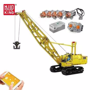 MOLD KING технические строительные игрушки для мальчиков приложение RC моторизованные блоки гусеничного крана сборные кирпичи детские рождественские подарки жёлтый