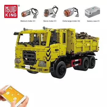 MOLD KING технические строительные игрушки для мальчиков приложение RC моторизованный трехходовой самосвал модель кирпичи блоки детские рождественские подарки жёлтый