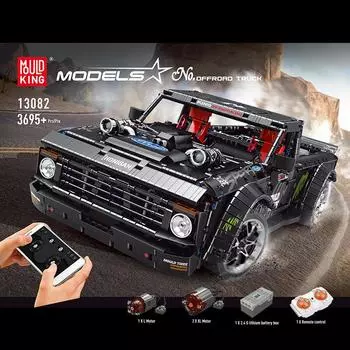 MOLD KING технические строительные игрушки для детей, автомобиль с дистанционным управлением, MOC, моторизованный внедорожный пикап, блоки, кирпичи, подарки для детей чёрный
