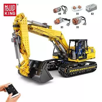 MOLD KING Технические строительные комплекты Моторизованный экскаватор Грузовик Ремень 250 X 3-PF Версия Гусеничный грузовик Кирпичи Детские игрушки