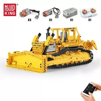 MOLD KING Технический автомобиль APP Бульдозер RC Caterpillar D8K Набор грузовиков Строительные блоки Кирпич Детская игрушка Рождественский подарок жёлтый