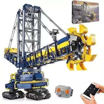 MOLD KING Технический ковшовый экскаватор, строительные блоки, грузовик с дистанционным управлением, кирпичи, игрушки для детей, рождественские подарки синий