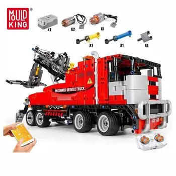 MOLD KING Технический пульт дистанционного управления для автомобиля, приложение, моторизованный пневматический сервисный грузовик, модель, строительные блоки, кирпичи, рождественские подарки красный