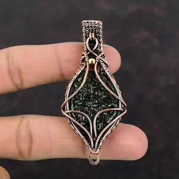 Moldavite Gemstone Pendant Copper Wire Wrapped Pendant Moldavite Jewelry Handmade Pendant Designer Copper Jewelry For Gift Wire Wrap Jewelry