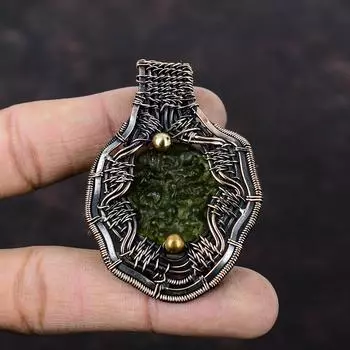 Moldavite Pendant Copper Wire Wrapped Pendant Handmade Jewelry Genuine Gemstone Pendant Gift For Mother Copper Wire Jewelry Designer Pendant