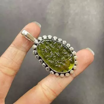 Moldavite pendant Moldavite Gemstone Necklace Jewelry 925 Sterling Silver Pendant Handmade Gemstone silver jewelry gift for her gift for mom 4.5Cm зелёный