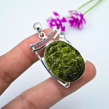 Молдавит, Белый топаз Подвеска, Ювелирные изделия из стерлингового серебра 925 пробы, Подвеска с драгоценным камнем, Подарок для нее, Изящные ювелирные изделия ручной работы