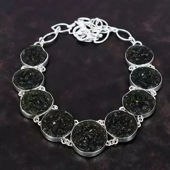 Молдавитовое ожерелье Ожерелье из стерлингового серебра 925 пробы Ожерелье из драгоценных камней Ожерелье с регулируемой цепочкой Ювелирный подарок ручной работы для ее чудесного ожерелья Adjustable