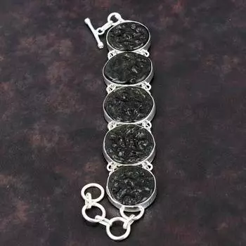 Молдавитовый браслет Ювелирные изделия из драгоценных камней Браслет из стерлингового серебра 925 пробы Браслет ручной работы Регулируемый браслет-цепочка Подарок для него Ювелирные изделия из камня по рождению Adjustable