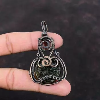 Молдавитовый кулон, медная проволока, кулон, ювелирные изделия из драгоценных камней, новый кулон, ювелирные изделия из проволочной обмотки, кулон ручной работы, медные украшения для подарка