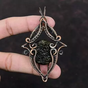 Молдавитовый кулон Медная проволока, обернутая кулоном Ювелирные изделия из драгоценных камней Бохо Хиппи Кулон Молдавитовый медный кулон Подвеска ручной работы Подарок на помолвку