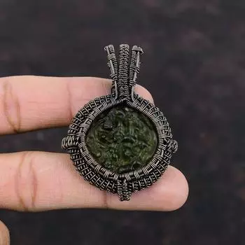 Молдавитовый кулон, медная проволока, обернутые подвески, кулон с драгоценным камнем, медные украшения, кулон ручной работы, молдавитовый ювелирный подарок для женщин, кулон