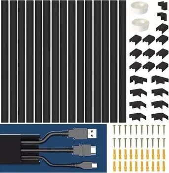 Молдинг крышки электропроводки Скрытая крышка для проводов Защитная крышка для шнура Молдинг крышки кабеля Электрический кабельный кожух Простой в установке комплект (Черный, 15, 402.41.4см)