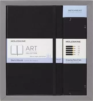 Moleskine Hard Набор для эскизов Скетчбук Большой/A5, Обложка, Черный; Набор карандашей чёрный