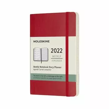 Moleskine Notebook 2022 January Start 12 Months Weekly Diary Soft Cover Pocket Size Scarlet Red DSF212WN2Y22