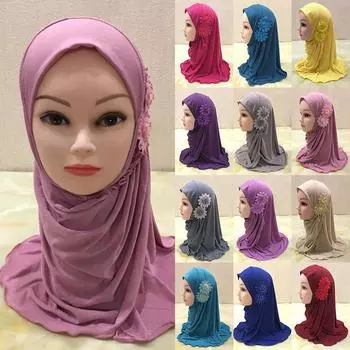 Молитвенная детская повязка на голову с цветком 1 шт. новый стиль мгновенный детский шарф платок на голову мягкий удобный бандана хиджаб для девочек новое поступление популярный красивый уникальный розы красного