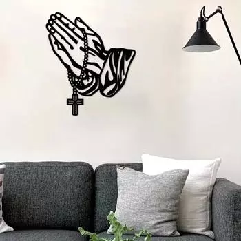 Молитвенное настенное искусство из металла - настенный декор, вдохновленный верой, крест. Идеальное украшение интерьера для спальни, гостиной и офиса светло-серый