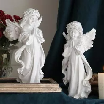 Молитвенный ангел, статуэтка ангела-хранителя, белая крылатая фея, скульптура для домашнего офиса, книжной полки M