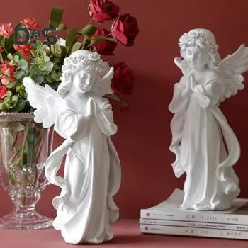Молитвенный ангел, статуэтка ангела-хранителя, белая крылатая фея, скульптура, домашний офис, книжная полка, украшение для рабочего стола, орнамент M