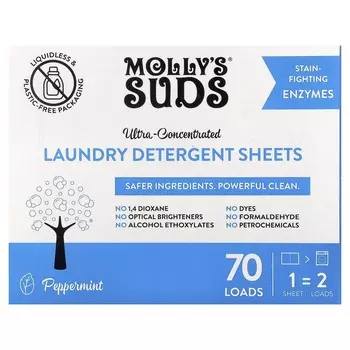 Molly s Suds Laundry Detergent Sheets, Concentrated, Peppermint, 35 Sheets