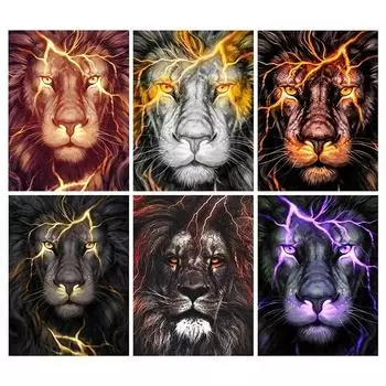 Молния Неоновый Лев 5d комплект алмазной живописи Звездная ночь животные полная алмазная вышивка мозаика вышивка крестиком S344 Full Round 30x45CM