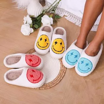 Молния смайлик осенние и зимние мужские и женские парные хлопковые тапочки домашние милые толстые тапочки мультфильм 36-37 розовый