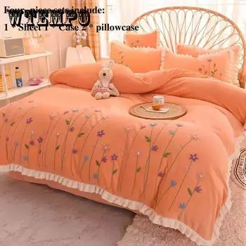 Молочная бархатная четырехсекционная осенне-зимняя толстая теплая двухсторонняя бархатная кровать, односпальная Queen