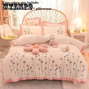 Молочная бархатная четырехсекционная осенне-зимняя толстая теплая двусторонняя бархатная кровать, односпальная кровать, набор наборов подушек, 1,8 метра, 2 метра, кровать Princess Wind Queen