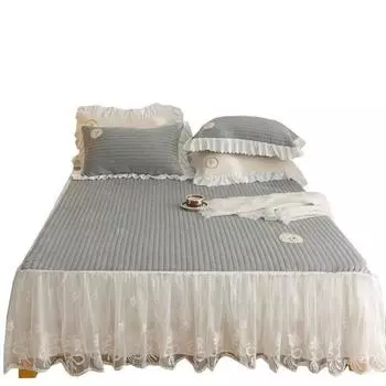 Молочная бархатная юбка-кровать, покрывало для кровати с кружевом, утолщенное теплое стеганое мягкое покрывало королевского размера с 2 подушками 120x200cm 47x79inch
