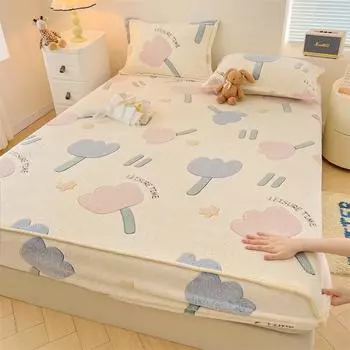 Молочная фланелевая шапочка для кровати из трех частей зимнее утепленное покрывало Simmons защитная простыня с подкладкой односпальная простыня 3 Pcs 1.50m