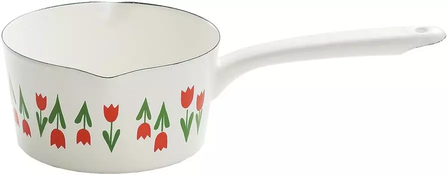 Молочная кастрюля Tamahashi эмалированная огнестойкая 15 см, произведена в Японии, Adelia Retro White, Colec IH/Gas ADR-23