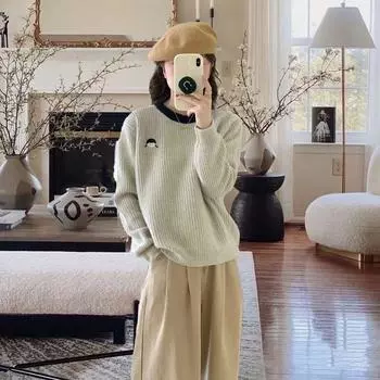 Молочная одежда пуловер с круглым вырезом енота для женщин осенне-зимний вязаный свитер с длинными рукавами пуловер женские топы One Size розовый