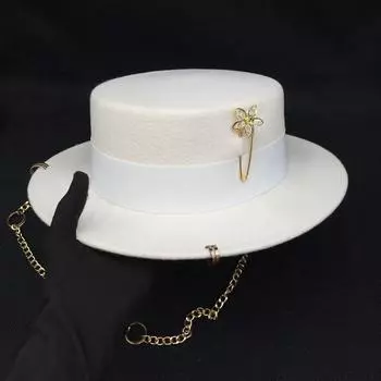 Молочно-белая шерстяная золотая цепочка с цветком на булавке женская фетровая кепка женская шляпа Panamjazz One Size