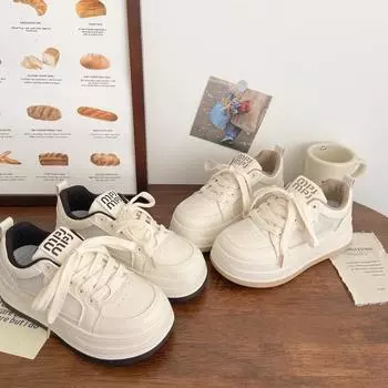 Молочно-белые через сетку маленькие белые туфли женские на платформе весна и осень новые нишевые туфли с круглым носком универсальные туфли для доски 35