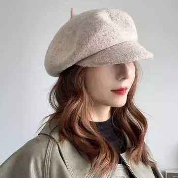 Молочно-белый шерстяной берет, детская осенне-зимняя шапка для газетчика, показывающая лицо, маленькая универсальная шапка художника M55-58cm