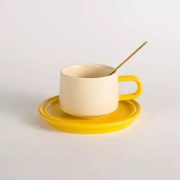 Молочно-желтый Молочно-зеленый Кофейная чашка Блюдце Матовая керамическая чашка, Блюдце, Ложечка Изысканный набор, Подарочная коробка премиум-класса, Подарочные товары 240ml