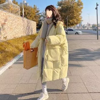 Молочно-желтый пуховик с хлопковой подкладкой, женская куртка средней длины, зимняя новая одежда в корейском стиле с хлопковой подкладкой, толстая теплая куртка Tide S чёрный