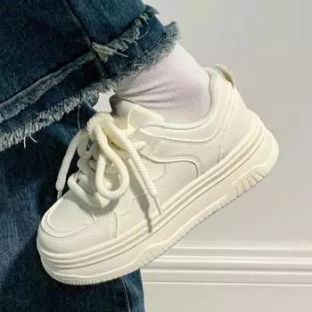 Молочные белые туфли на платформе fufu женские 2025 года, универсальные, оригинальные, женские, повседневные, увеличивающие рост, спортивные, скейтбордные туфли для женщин 35 бежевый