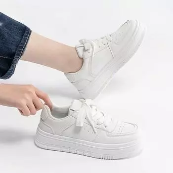 Молочные фуфу маленькие белые туфли женские показывают маленькие ноги 2024 осень новые толстые туфли на платформе спортивная повседневная универсальная женская обувь 35 белый