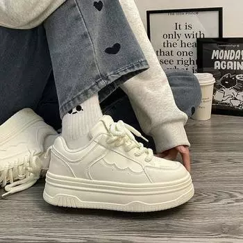 Молочные фуфу студенческие маленькие белые туфли женские весенние и осенние универсальные туфли нишевая оригинальная женская обувь повседневные туфли с утолщенной подошвой 35