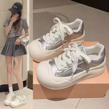 Молочные huhu маленькие белые туфли женские летние полые 2024 новая верхняя одежда на толстой подошве дизайн уродливые милые хлебные спортивные сандалии 35 серебряный
