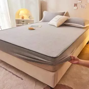 Молочный бархатный чехол на кровать, цельный коралловый бархат, фланелевый защитный чехол на осень-зиму, утолщенное теплое пыленепроницаемое покрывало 120x200x28cm